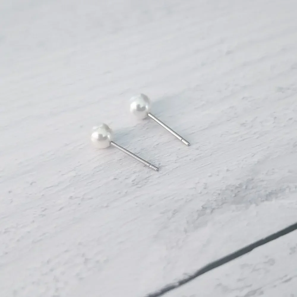 Small Faux Pearl Stud Earrings - Dainty